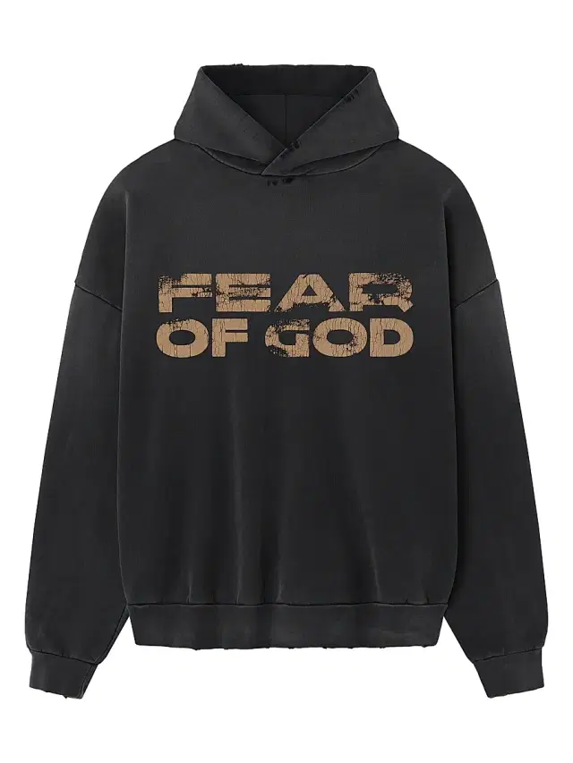 Men's Logo Distressed Cotton Hoodie - Black