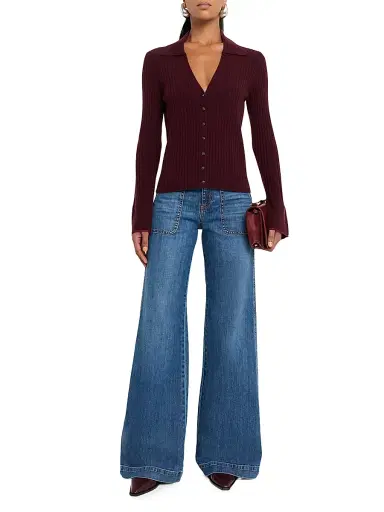Ramy Brook Women's Cathy Rib-Knit Cashmere Cardigan - Dark Purple | Thumbnail 2