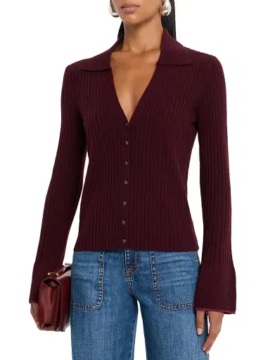 Ramy Brook Women's Cathy Rib-Knit Cashmere Cardigan - Dark Purple | Thumbnail 3
