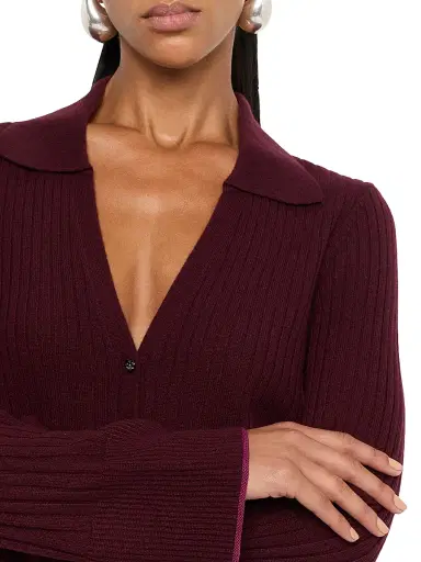 Ramy Brook Women's Cathy Rib-Knit Cashmere Cardigan - Dark Purple | Thumbnail 5