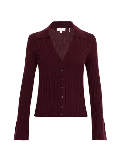 Ramy Brook Women's Cathy Rib-Knit Cashmere Cardigan - Dark Purple | Thumbnail 1