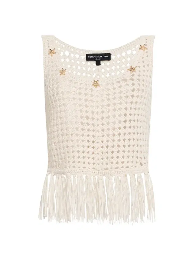 Generation Love Women's Ginger Embellished Crochet Fringe Tank - Open White