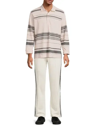 Adidas Men's x Wales Bonner Striped Stretch-Cotton Polo Shirt - Wonder Quartz - Size XXL | Thumbnail 2 Adidas Men's x Wales Bonner Striped Stretch-Cotton Polo Shirt - Wonder Quartz - Size XXL | Thumbnail 2