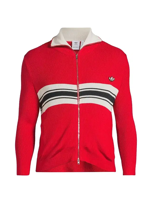 Men's  x Wales Bonner Striped Knit Zip Jacket - Better Scarlet