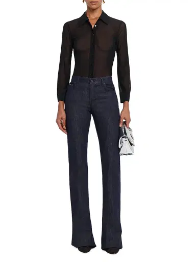 L'AGENCE Women's Indiana Sheer Fitted Blouse - Black | Thumbnail 2