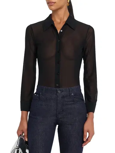 L'AGENCE Women's Indiana Sheer Fitted Blouse - Black | Thumbnail 3