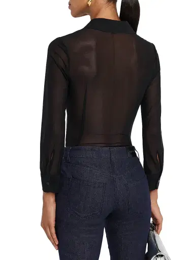 L'AGENCE Women's Indiana Sheer Fitted Blouse - Black | Thumbnail 4