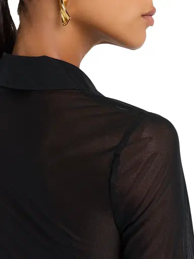 L'AGENCE Women's Indiana Sheer Fitted Blouse - Black | Thumbnail 5