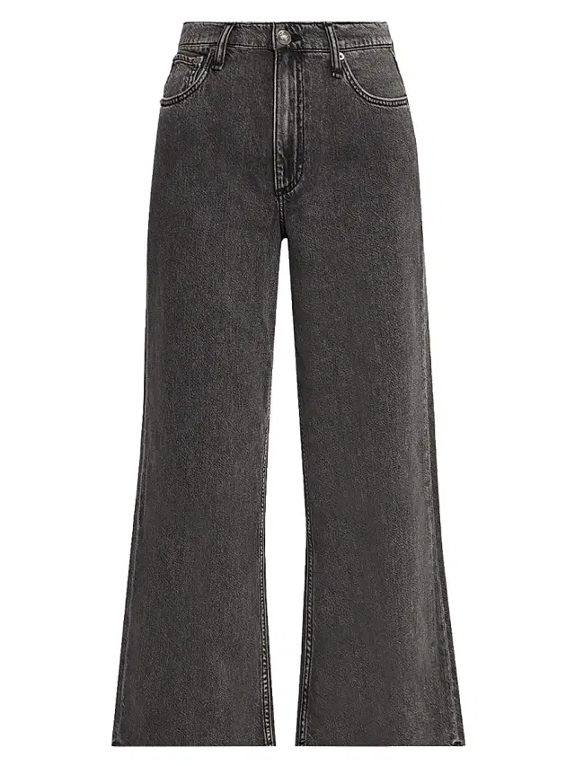 rag & bone Women's Andi Featherweight High-Rise Wide-Leg Ankle Jeans - Black