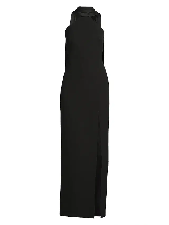 Women's Bonded Crêpe Scarf Column Gown - Black