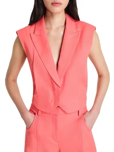 TWP Women's Katie Linen-Blend Tailored Vest - Red - Size Large | Thumbnail 3