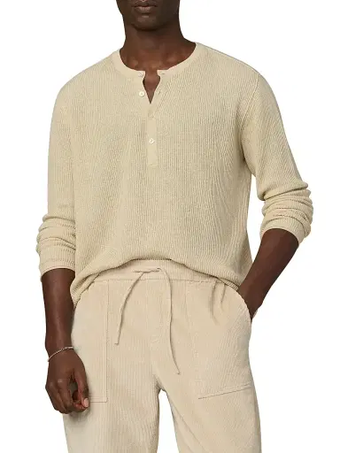 Joe's Jeans Men's Cotton-Linen Henley Sweater - Winter Sand | Thumbnail 3 Joe's Jeans Men's Cotton-Linen Henley Sweater - Winter Sand | Thumbnail 3