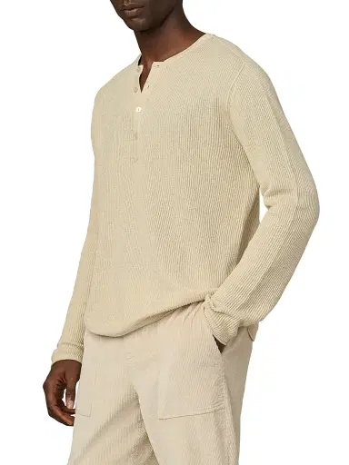 Joe's Jeans Men's Cotton-Linen Henley Sweater - Winter Sand | Thumbnail 4 Joe's Jeans Men's Cotton-Linen Henley Sweater - Winter Sand | Thumbnail 4