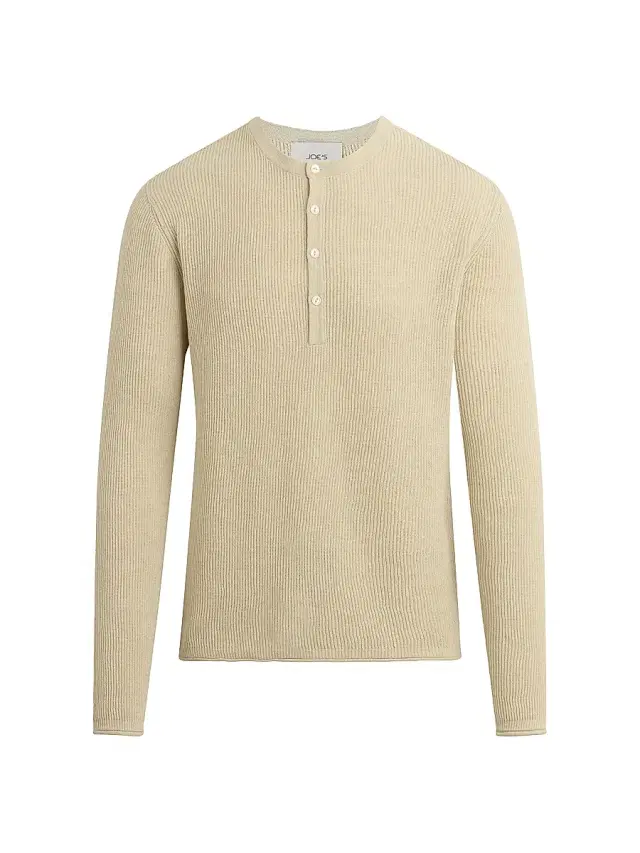 Men's Cotton-Linen Henley Sweater - Winter Sand