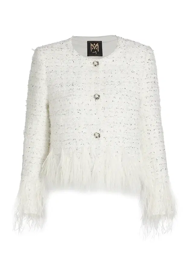 Milly Women's Richele Metallic Tweed Fringed-Trim Jacket - White Silver