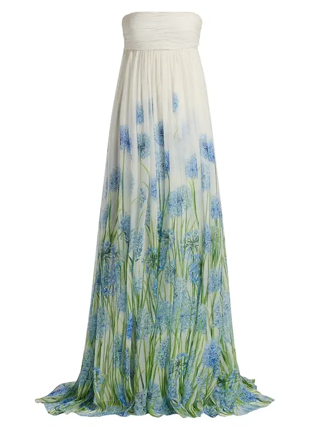 Women's Alliums Degrade Chiffon Strapless Gown - Blue White