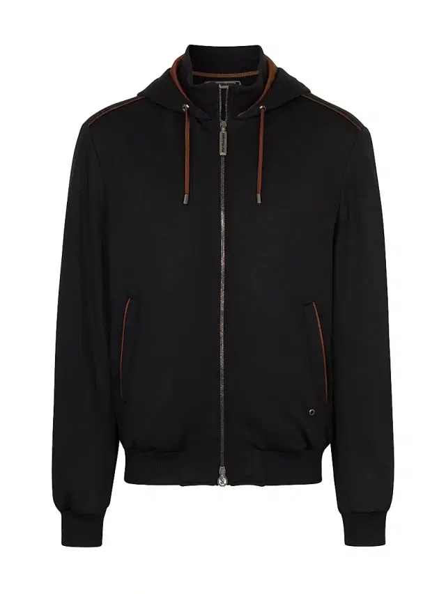 Men's Wool Hooded Bomber Jacket - Black