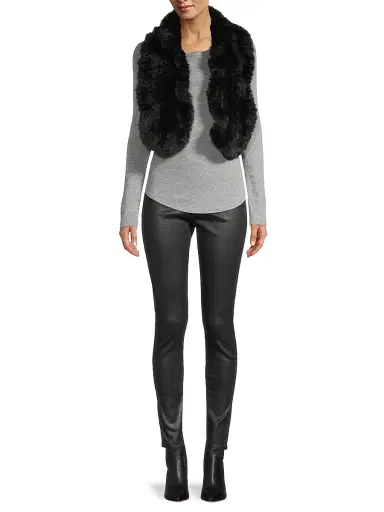 Surell Women's Faux Rex Rabbit Fur Knit Ruffle Pull Scarf | Thumbnail 2