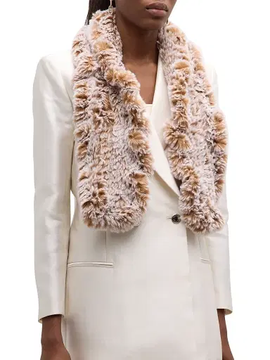 Surell Women's Faux Rex Rabbit Fur Knit Ruffle Pull Scarf | Thumbnail 3