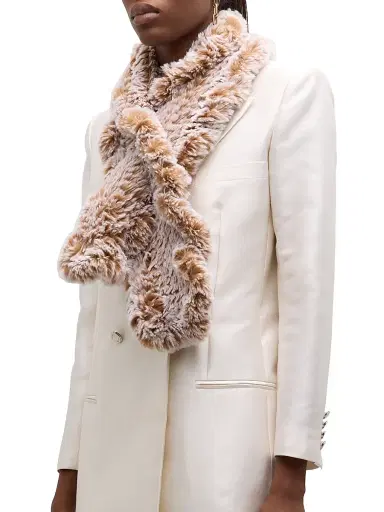 Surell Women's Faux Rex Rabbit Fur Knit Ruffle Pull Scarf | Thumbnail 4