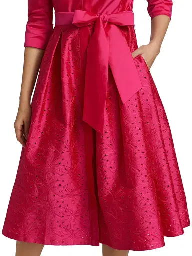 Teri Jon by Rickie Freeman Women's Taffeta Laser Cut Shirtdress - Hot Pink - Size 16 | Thumbnail 6