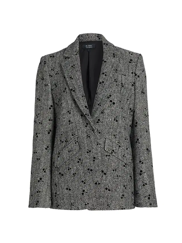 If Only Studio Women's The Shaped Herringbone Embroidered Wool-Blend Blazer - Cherry Herringbone