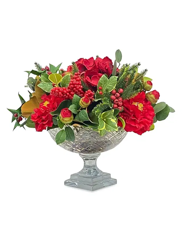 Christmas Collection Camellia & Berries in Vase - Red Christmas Collection Camellia & Berries in Vase - Red