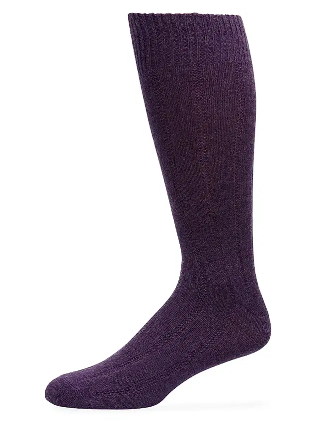 Men's Rib-Knit Cashmere Crew Socks - Purple