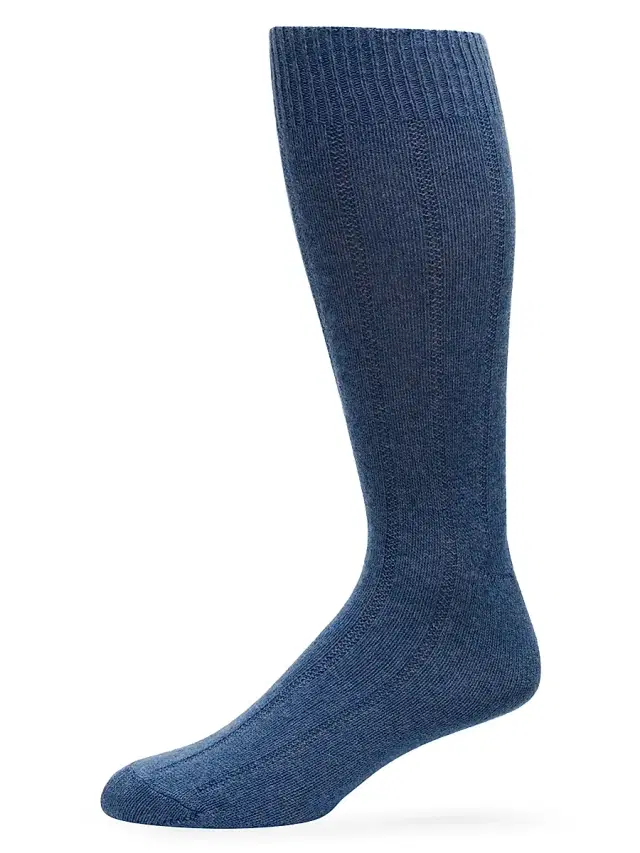 Men's Rib-Knit Cashmere Crew Socks - Blue