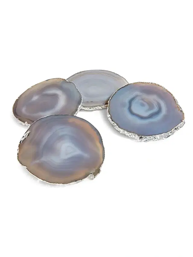 ANNA New York Lumino 4-Piece Agate & Pure Silver Coaster Set