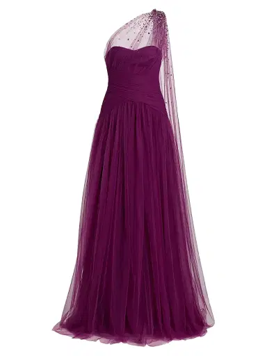 PAMELLA ROLAND Women's Embellished Tulle One-Shoulder Gown - Magenta | Thumbnail 1 PAMELLA ROLAND Women's Embellished Tulle One-Shoulder Gown - Magenta | Thumbnail 1