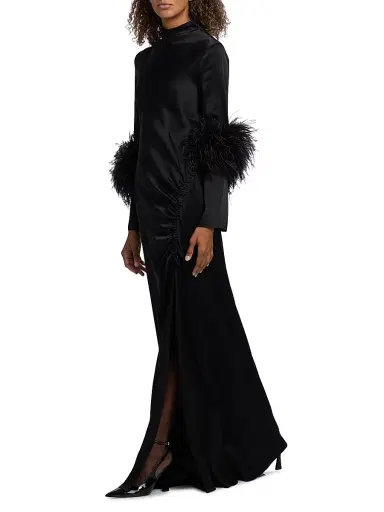 Lapointe Women's Feather-Trim Satin Gown - Black - Size 14 | Thumbnail 2 Lapointe Women's Feather-Trim Satin Gown - Black - Size 14 | Thumbnail 2