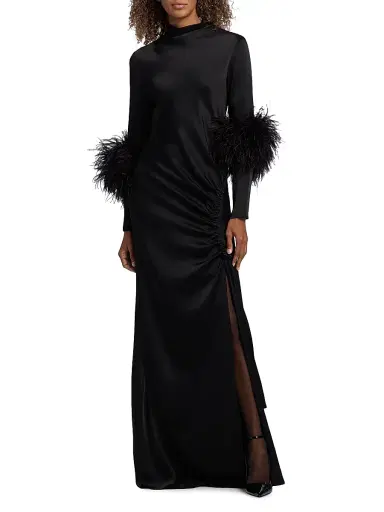 Lapointe Women's Feather-Trim Satin Gown - Black - Size 14 | Thumbnail 3 Lapointe Women's Feather-Trim Satin Gown - Black - Size 14 | Thumbnail 3