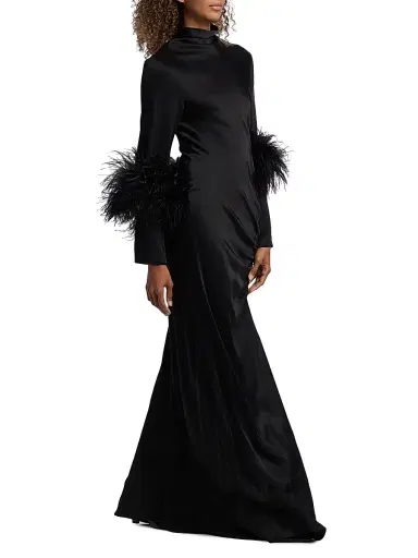 Lapointe Women's Feather-Trim Satin Gown - Black - Size 14 | Thumbnail 4 Lapointe Women's Feather-Trim Satin Gown - Black - Size 14 | Thumbnail 4