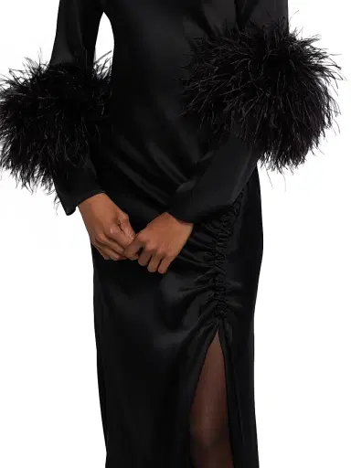 Lapointe Women's Feather-Trim Satin Gown - Black - Size 14 | Thumbnail 6 Lapointe Women's Feather-Trim Satin Gown - Black - Size 14 | Thumbnail 6