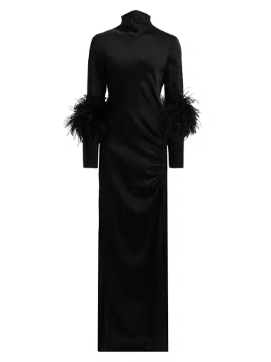 Lapointe Women's Feather-Trim Satin Gown - Black - Size 14 | Thumbnail 1 Lapointe Women's Feather-Trim Satin Gown - Black - Size 14 | Thumbnail 1