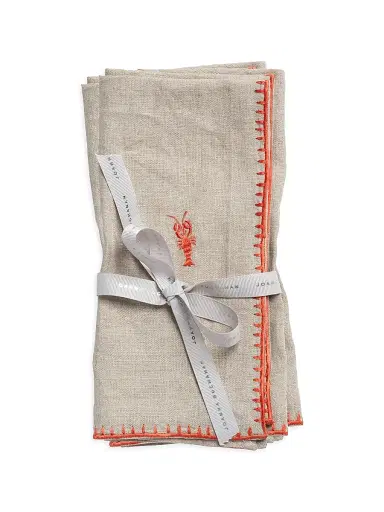 Joanna Buchanan Lobster Embroidered Dinner Napkins, Set of 2 - Flax | Thumbnail 1 Joanna Buchanan Lobster Embroidered Dinner Napkins, Set of 2 - Flax | Thumbnail 1