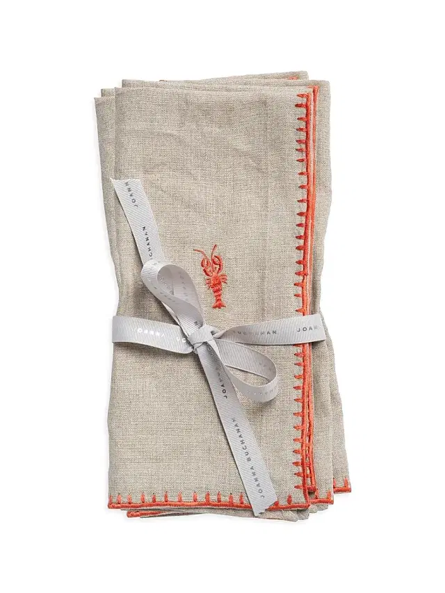 Joanna Buchanan Lobster Embroidered Dinner Napkins, Set of 2 - Flax