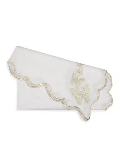 Nomi K Butterfly Embroidered Linen Napkin Set of 4 - White | Thumbnail 2