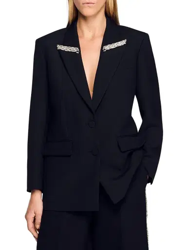 Sandro Women's Jacket with Rhinestone Collar - Black | Thumbnail 2