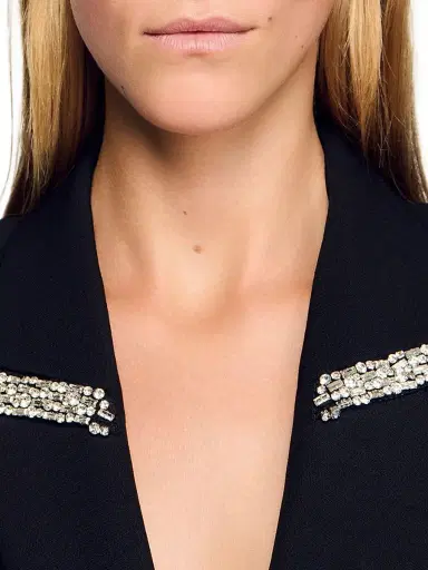 Sandro Women's Jacket with Rhinestone Collar - Black | Thumbnail 5