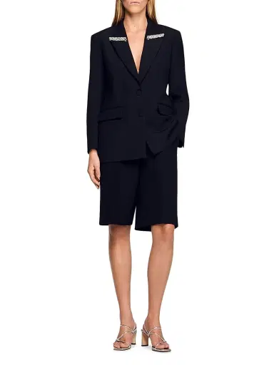 Sandro Women's Jacket with Rhinestone Collar - Black | Thumbnail 6