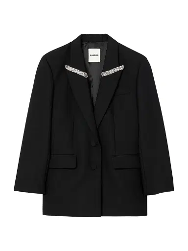 Sandro Women's Jacket with Rhinestone Collar - Black | Thumbnail 1