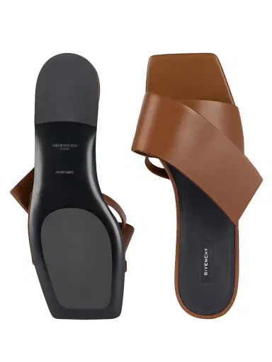 Givenchy Women's Sliced Square Flat Sandals in Leather - Tan | Thumbnail 5 Givenchy Women's Sliced Square Flat Sandals in Leather - Tan | Thumbnail 5