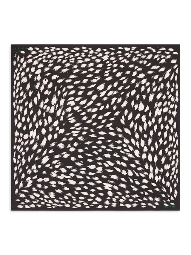 Women's Square in Silk with Animal Print - Black White