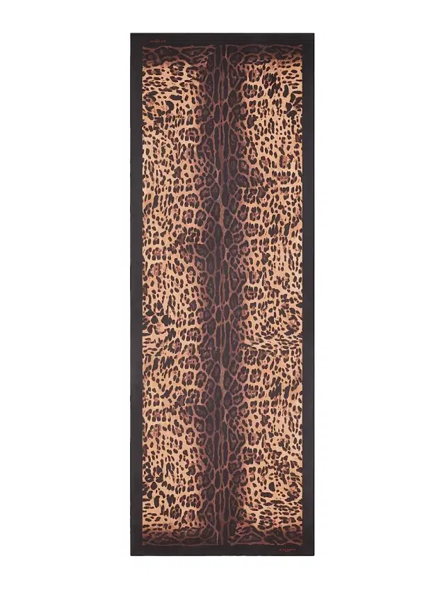 Women's Stole in Silk Chiffon with Leopard Print - Brown Black