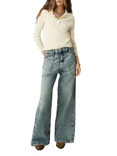 Ba&sh Women's Mellou High-Rise Wide-Leg Jeans - Blue - Size Medium | Thumbnail 2 Ba&sh Women's Mellou High-Rise Wide-Leg Jeans - Blue - Size Medium | Thumbnail 2