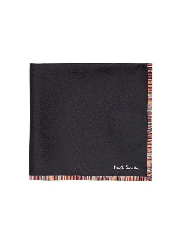 Paul Smith Men's Signature Stripe-Trim Silk Pocket Square - Black