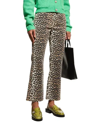 Ganni Women's Betzy Leopard Crop Jeans - Leopard - Size 30 | Thumbnail 3
