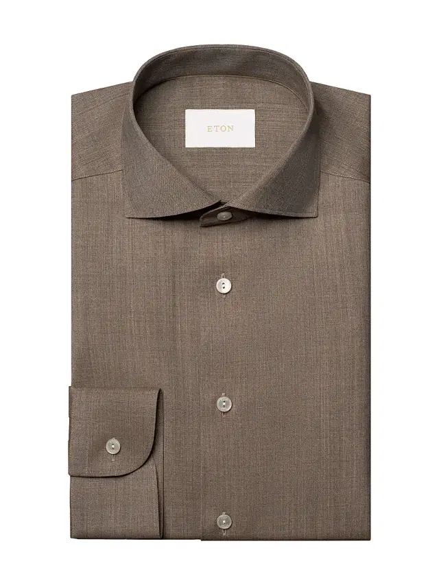 Men's Slim-Fit Solid Merino Wool Shirt - Beige